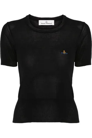 Vivienne Westwood Top, Dame, Sort, M, Sort Signatur Orb Logo Crew Neck