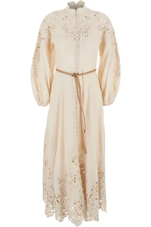 ZIMMERMANN Kjole, Dame, , M, Linned, Broderet Linned Lang Kjole