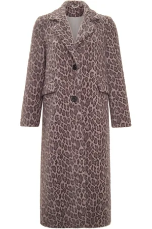 CESARE GASPARI Frakke, Dame, Brun, S, Uld, Lang Falsk Pelsfrakke Bianca - Leopard