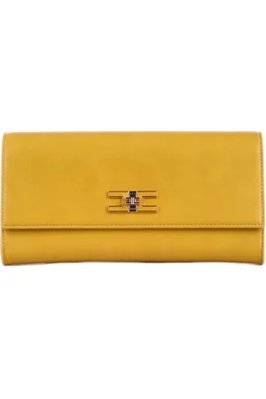 Elisabetta Franchi Tilbehør, Dame, Gul, ONE SIZE, Uld, Front Logo Clip Lukning Skuldertaske