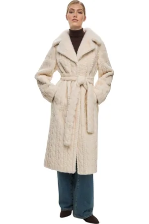 CESARE GASPARI Frakke, Dame, , XL, Faux Fur, Elegant Cream Cable Strik Faux Fur Frakke Hildi