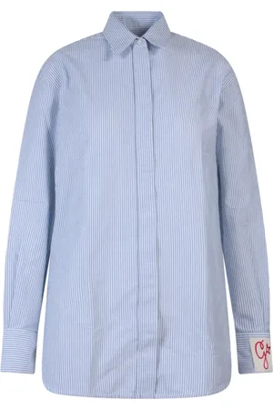 Golden Goose Bluser & Skjorter, Dame, Blå, M, Bomuld, Stribet bomuldsskjorte med monogram lap