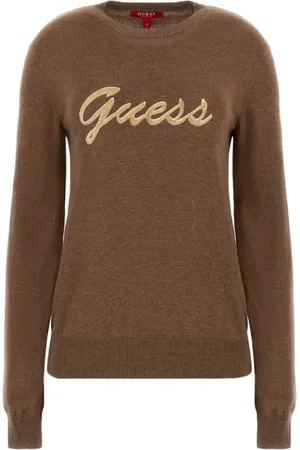Guess Strik, Dame, Brun, M, Uld, Logo Uldtrøje - Brun
