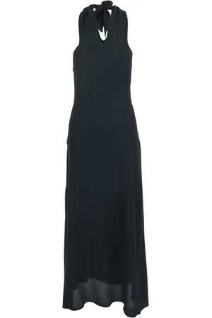 FEDERICA TOSI Kjole, Dame, Sort, XS, Sort V-Neck Lang Kjole Knude Lukning