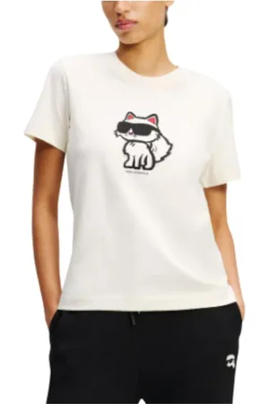 Karl Lagerfeld Top, Dame, Hvid, XS, Bomuld, T-shirt Ikon Skitse