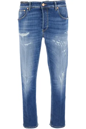 PT Torino Jeans, Herre, Blå, W33, Denim, Blå Jeans med Rippede Detaljer og Logo Patch