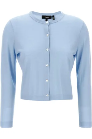 THEORY Strik, Dame, Blå, M, Uld, Blå Crewneck Cardigan Slim Fit
