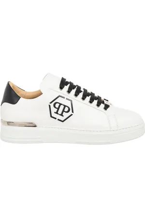 Philipp Plein Sko, Herre, Hvid, 42 EU, Læder, Hexagon Snøresko Ensfarvet Mønster
