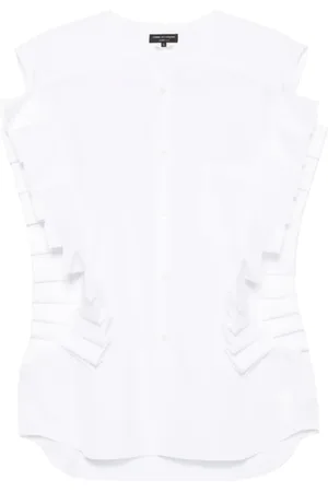 Comme des Garçons Top, Dame, Hvid, M, Bomuld, Bomuldsskjorte med Rynket Hem