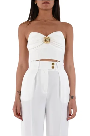 Elisabetta Franchi Top, Dame, Hvid, M, Uld, Top i flydende krêpe med juveldekoration