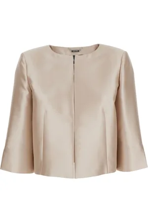Alberta Ferretti Jakke, Dame, Hvid, L, Hvid Crop Jakke Rund Hals Mikado