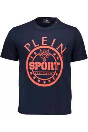 Philipp Plein Top, Herre, Blå, 2XL, Bomuld, Blå Bomuld T-shirt med Prints