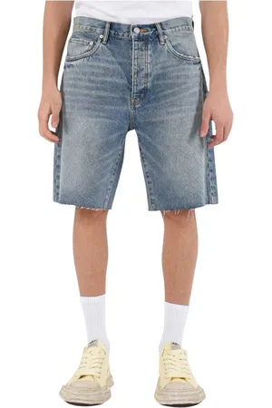 Purple Brand Shorts, Herre, Blå, W33, Denim, Denim Bermuda Shorts med Frynset Kant