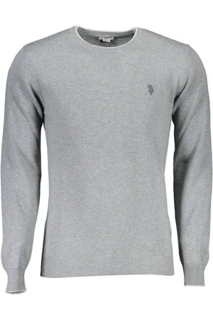 U.S. Polo Assn. Strik, Herre, Grå, 2XL, Uld, Luksus Crew Neck Sweater