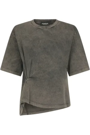 Dondup Top, Dame, Grå, M, Bomuld, Grå Cropped Crew-neck T-shirt med Ruffles