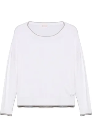 Liu Jo Strik, Dame, Hvid, S, Hvid Sweater med Appliqué Logo