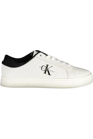 Calvin Klein Sko, Herre, Hvid, 41 EU, Polyester, Hvid Polyester Sneaker med Kontrastdetaljer
