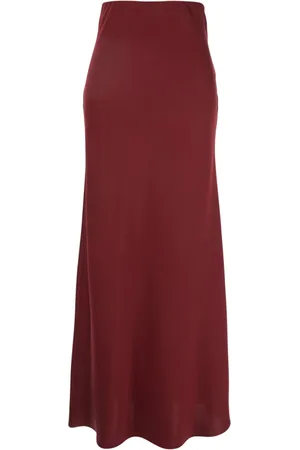Plaîn Units Nederdel, Dame, Rød, M, Satin, Bordeaux Lang Nederdel med Volant Detalje