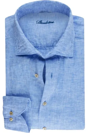 Stenströms Skjorte, Herre, Blå, M, Uld, Blå Linen Slim Fit Casual Skjorte