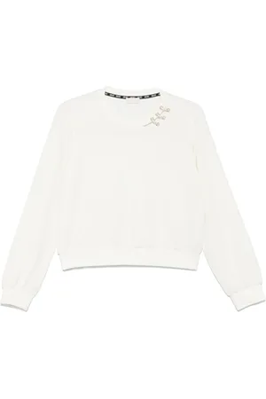 Liu Jo Sweathshirts & Hoodies, Dame, Hvid, M, Hvid Crew Neck Sweater Ribbet Kant