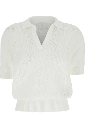 ELEVENTY Top, Dame, Hvid, M, Bomuld, Hvid Strikket Polo til Kvinder
