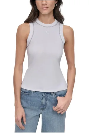 DKNY Top, Dame, Hvid, L, Rhinestone Neck Top til Elegant Stil