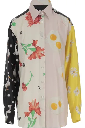 Moschino Bluser & Skjorter, Dame, Flerfarvet, 2XS, Uld, Silke Patchwork Skjorte med Kontrasttryk