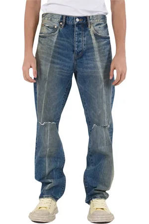 Purple Brand Jeans, Herre, Blå, W33, Denim, Straight Leg Denim Jeans Med Frynset Kant