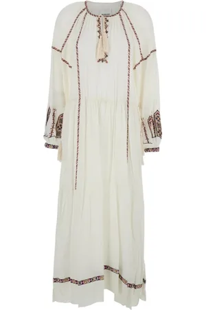 Isabel Marant Kjole, Dame, Hvid, XS, Hvid Lang Kjole med Sløjfe Hals