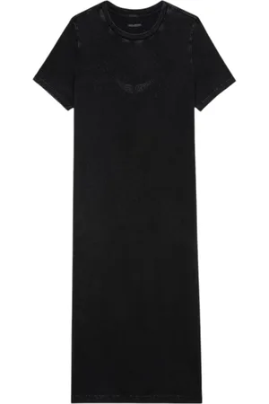 Zadig & Voltaire Kjole, Dame, Sort, S, Bomuld, Grå T-shirt Kjole med Vinger