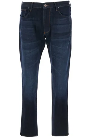 Emporio Armani Jeans, Herre, Blå, W38, Denim, Blå Denim Five Pocket Jeans med Logo Patch