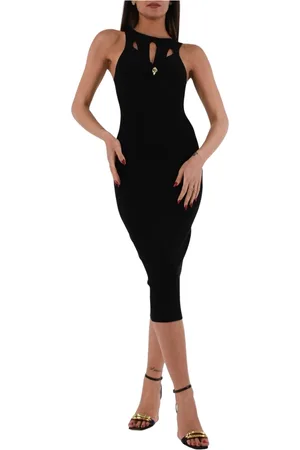 Elisabetta Franchi Kjole, Dame, Sort, L, Ribbet midi kjole med cut-out