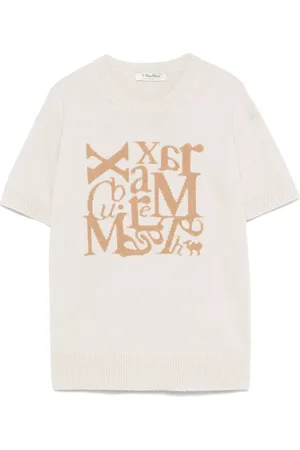 Max Mara Top, Dame, Grå, XS, Uld, Felicia Top med Logo Strikdetalje