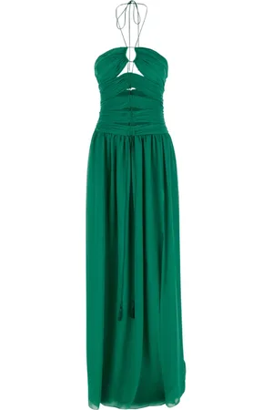 Tom Ford Kjole, Dame, Grøn, S, Grøn Silke Halterneck Kjole med Front Cut-Out
