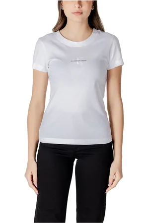 Calvin Klein Top, Dame, Hvid, L, Bomuld, Hvid Bomulds T-shirt med Rund Hals