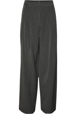 VERO MODA Bukser, Dame, Grå, M, Uld, Pinstripe Wide Leg Bukser