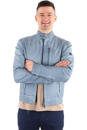 YES ZEE BY ESSENZA Jakke, Herre, Blå, 2XL, Uld, Stilfuld Blå Læderjakke