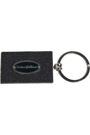 Dolce & Gabbana Tilbehør, Herre, Sort, ONE SIZE, Læder, Luksuriøs Læder Nøglering med Metalring