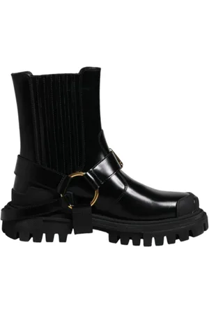 Dolce & Gabbana Sko, Herre, Sort, 38 EU, Læder, Sort Læder Ankel Spænde Støvler
