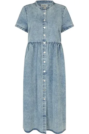 Lollys Laundry Kjole, Dame, Blå, M, Denim, Casual Maxi Kjole i Vasket Denim