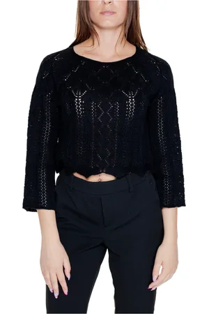 VERO MODA Strik, Dame, Sort, XS, Bomuld, Sort Strik Rund Hals Sweater