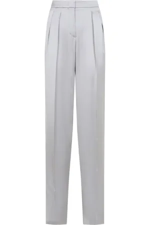Giorgio Armani Bukser, Dame, Hvid, L, Satin, Højtaljede silkebukser i grå