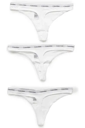 Calvin Klein Undertøj, Dame, Hvid, L, Bomuld, Trykt bomuld Thong Undertøj 3pk