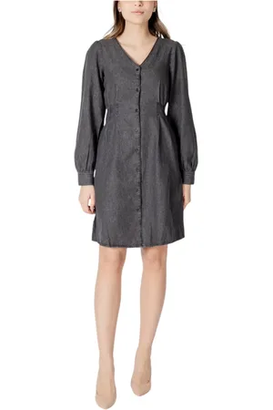 Ichi Kjole, Dame, Sort, S, Bomuld, Marl V-Neck Button-Up Kjole