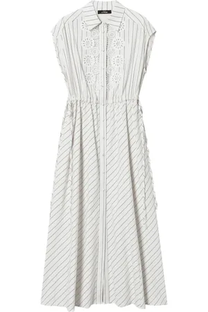 Twin-Set Kjole, Dame, Hvid, S, Uld, Hvid Stribe Print Kjole med Lommer