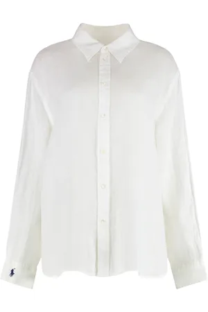 Ralph Lauren Bluser & Skjorter, Dame, Hvid, M, Linned, Oversize Linnedskjorte med Rundet Hem