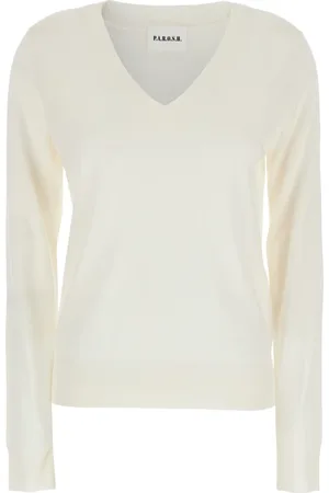 P.A.R.O.S.H. Strik, Dame, Hvid, M, Uld, Hvid V-Hals Uld Silke Sweater
