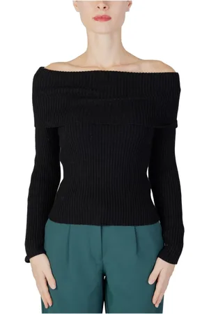 ONLY Strik, Dame, Sort, M, Uld, Sort strikket bådhals sweater