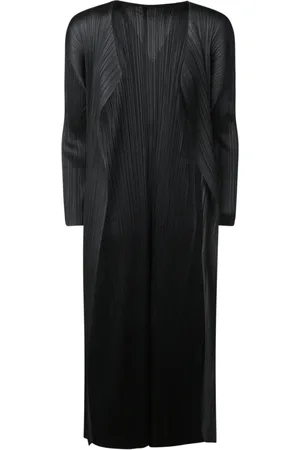 Issey Miyake Frakke, Dame, Sort, L, Polyester, Sort Cardigan Sweater Aw24