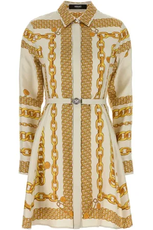 VERSACE Kjole, Dame, Flerfarvet, XS, Bomuld, Silketwill Foulard Kjole